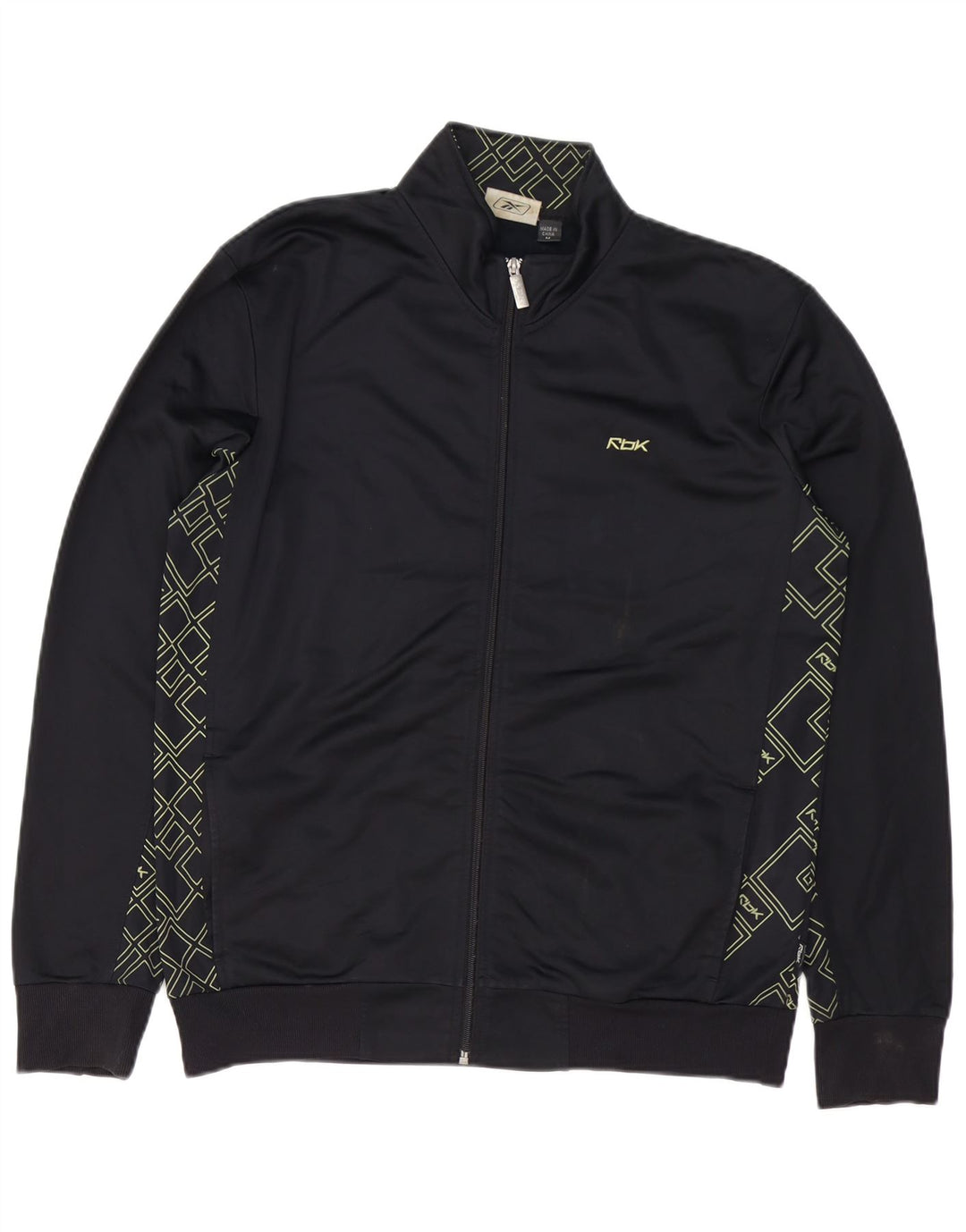REEBOK Herren-Trainingsanzug mit grafischem Oberteil, mittleres schwarzes geometrisches Polyester