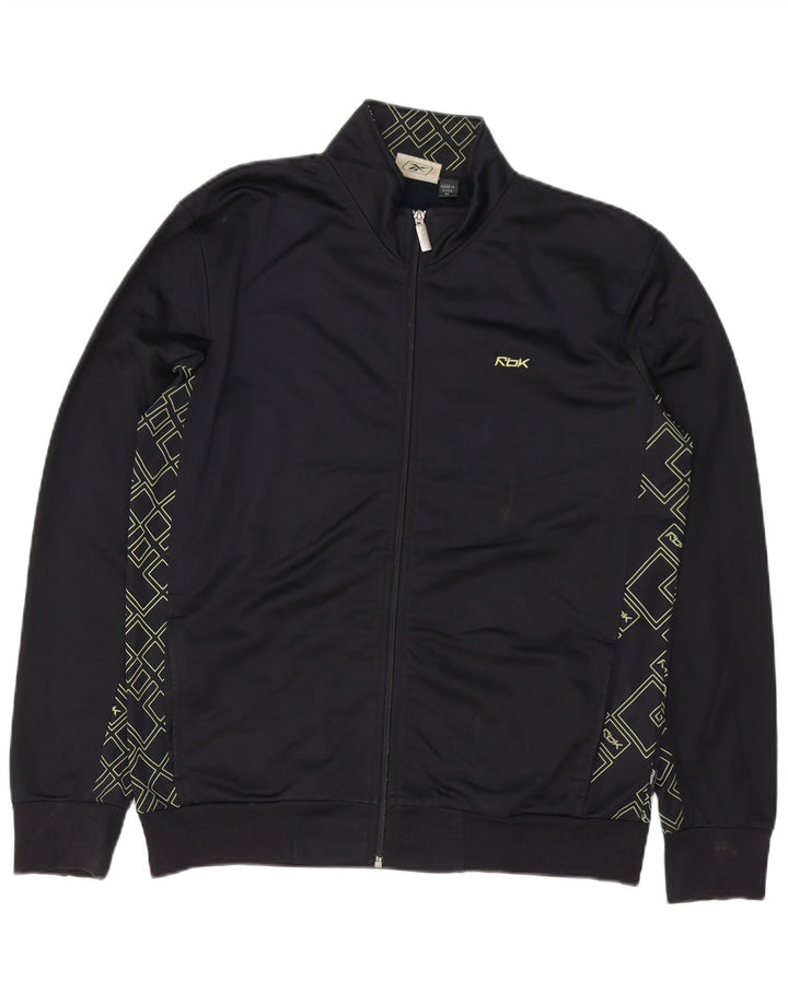 REEBOK Herren-Trainingsanzug mit grafischem Oberteil, mittleres schwarzes geometrisches Polyester