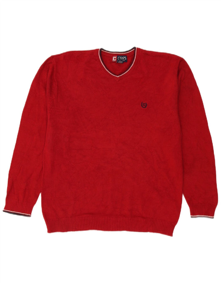 Chaps Herren-Pullover mit V-Ausschnitt aus mittelroter Baumwolle
