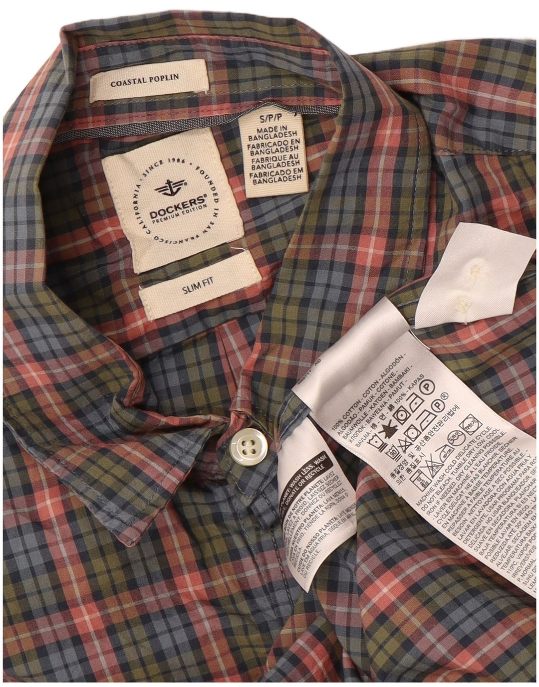 DOCKERS Slim-Fit-Hemd für Herren, klein, mehrfarbig, kariert, Baumwolle