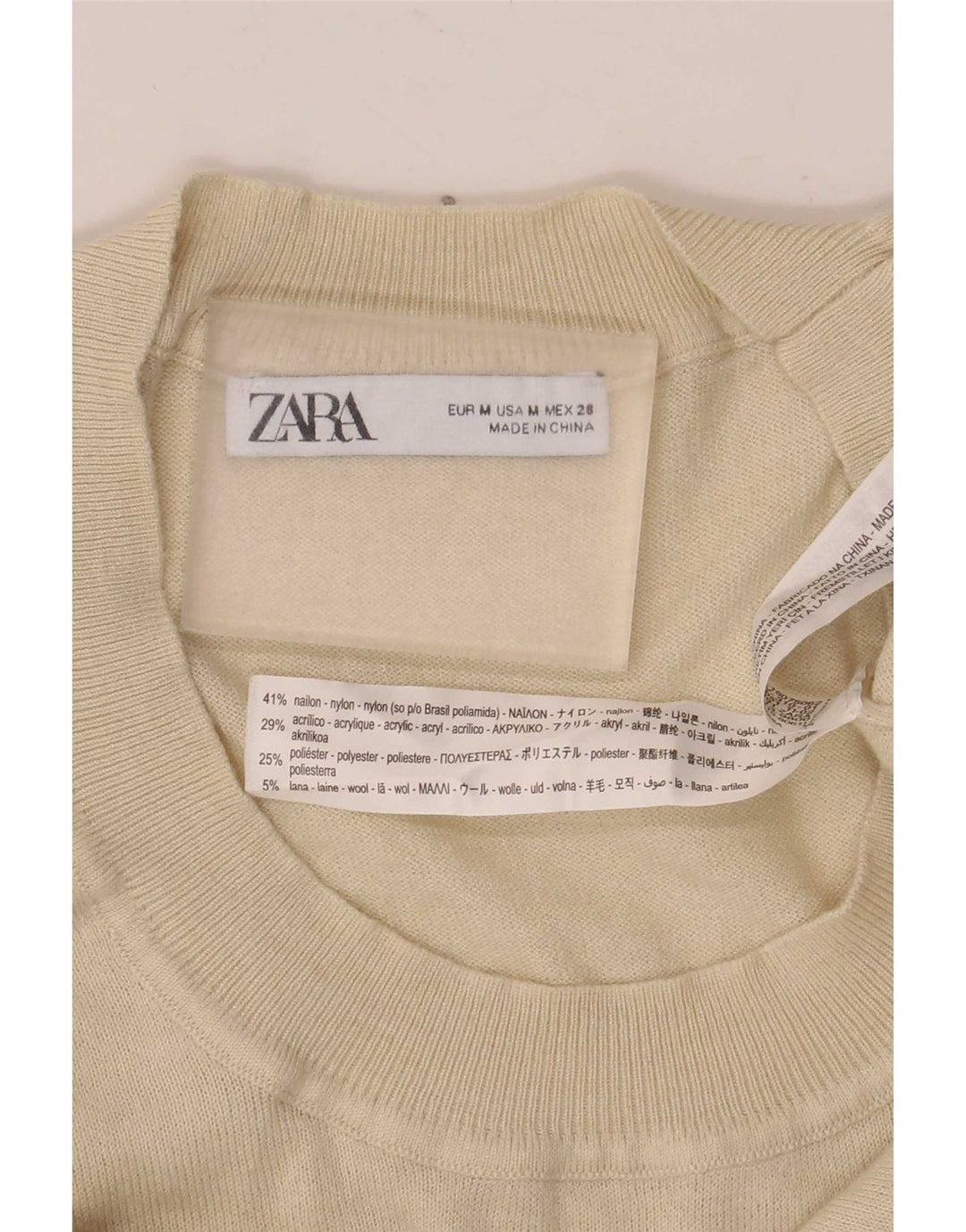 Zara Damen Kurzarm-Blusenoberteil UK 12 Medium Off White Nylon