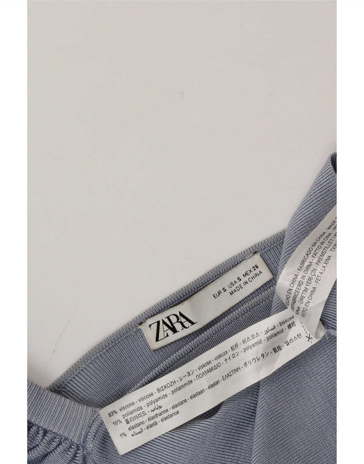 Zara Damen Crop Off Shoulder Top UK 8 Small Blaue Viskose