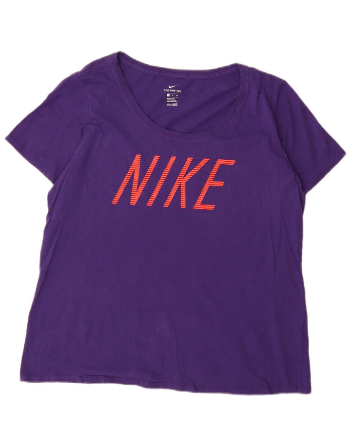 NIKE Damen Athletic Cut Graphic T-Shirt Top UK 18 XL Lila Baumwolle