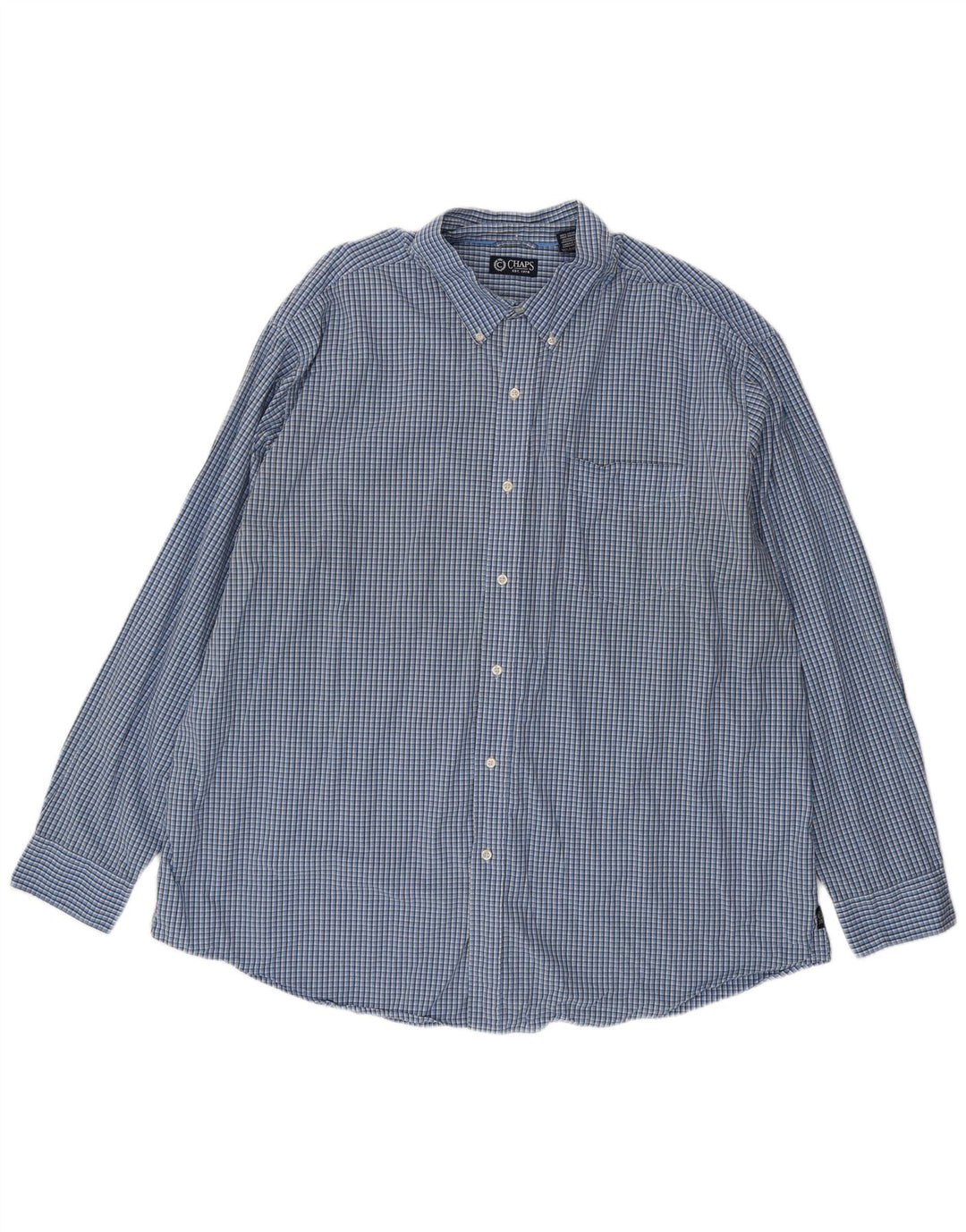 Chaps Herrenhemd 3XL, blaue Gingham-Baumwolle
