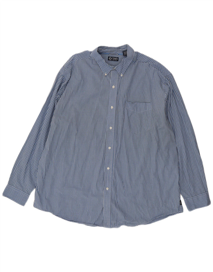 Chaps Herrenhemd 3XL, blaue Gingham-Baumwolle