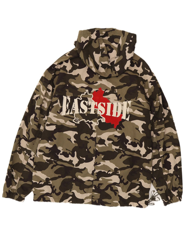 Vintage Herren grafische Kapuzen-Anorak-Jacke UK 42 XL Khaki Camouflage Baumwolle