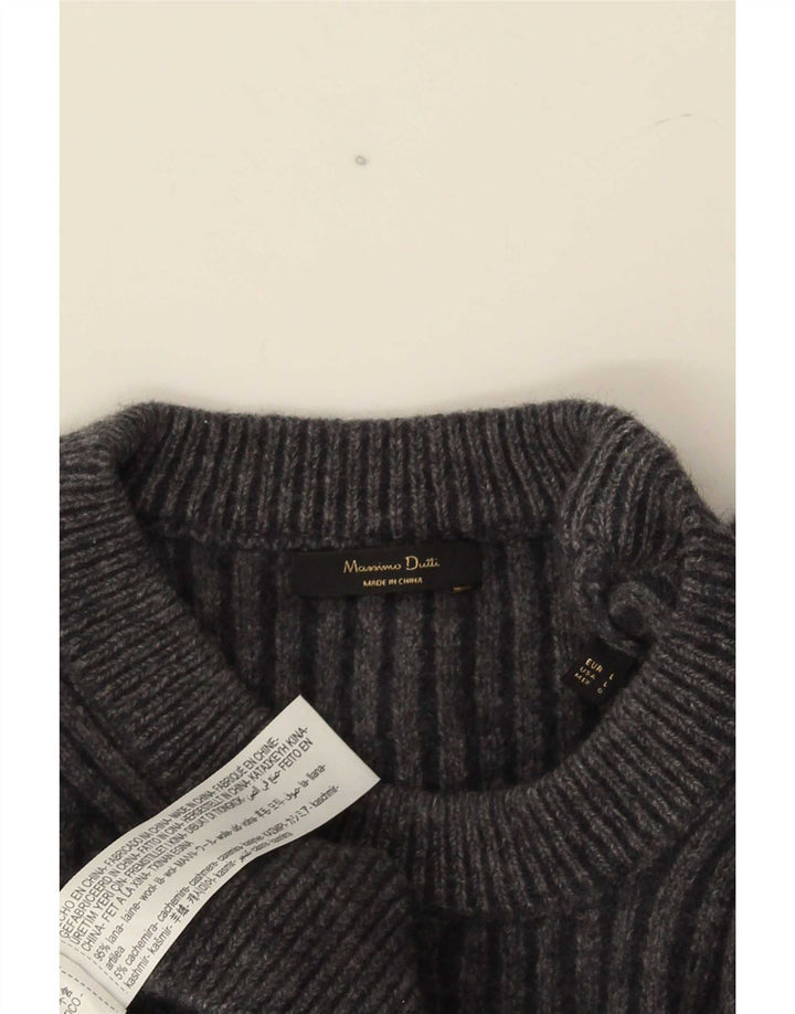 Massimo Dutti Damen-Pullover mit Rundhalsausschnitt, UK 16, große graue Wolle