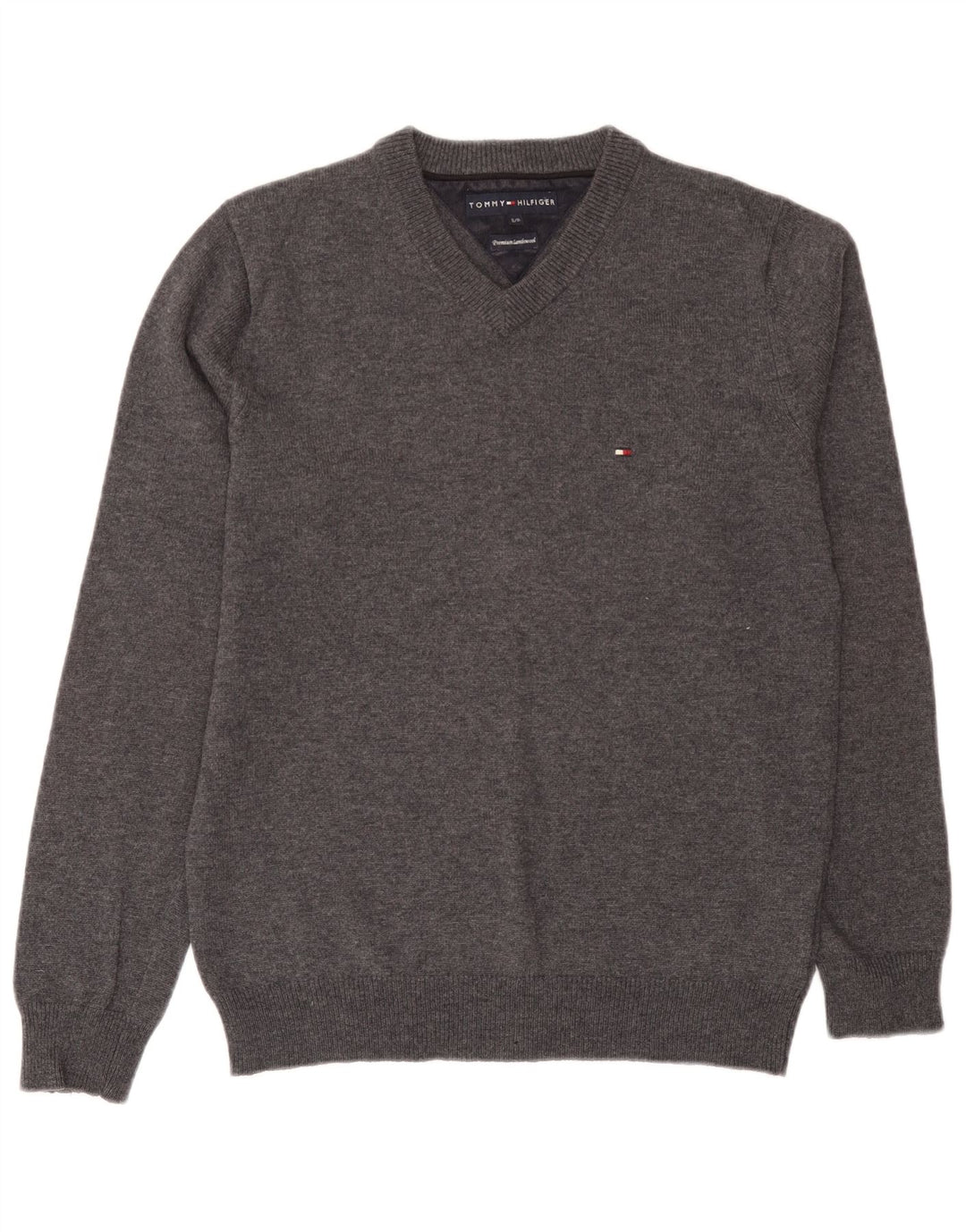 Tommy Hilfiger Herren-Pullover mit V-Ausschnitt, kleine graue Lammwolle