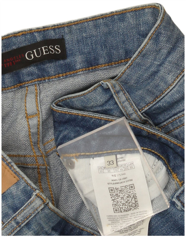 Guess Herren Distressed Slim Jeans W33 L32 Blaue Baumwolle