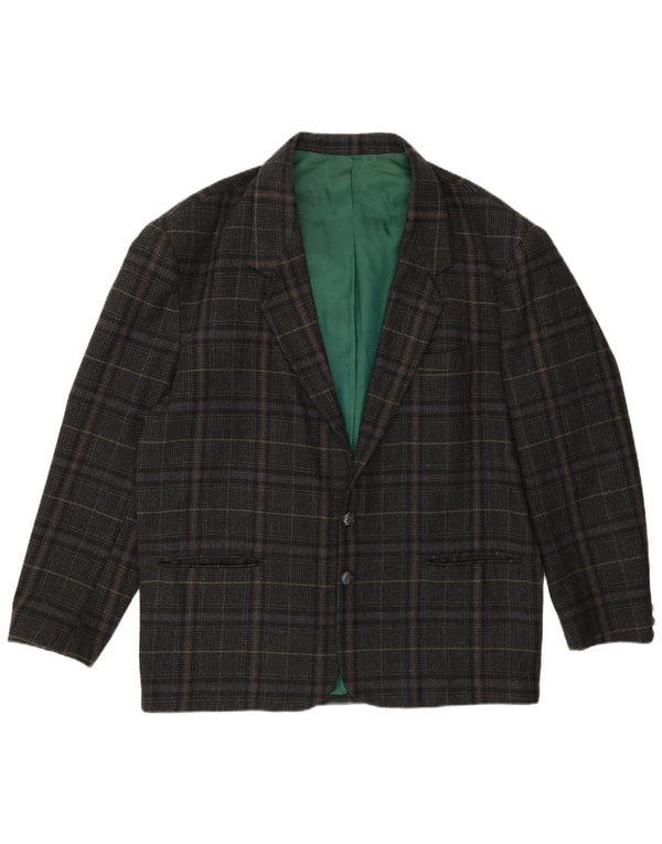 VINTAGE Herren 2-Knopf-Blazerjacke IT 54 2XL Grau karierte Wolle