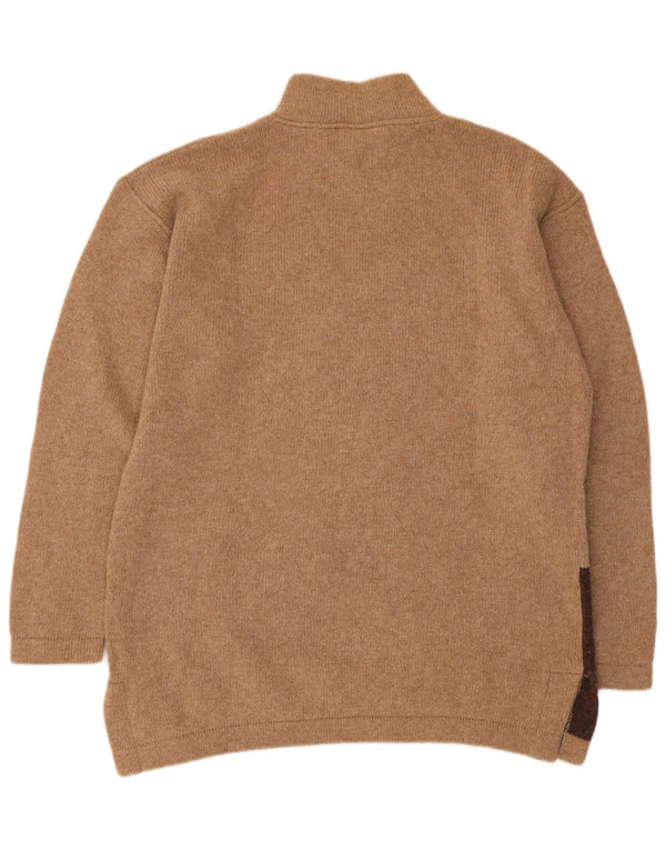 Vintage Damen Rollkragenpullover mit grafischem Rollkragen, UK 16, Groß, Beige