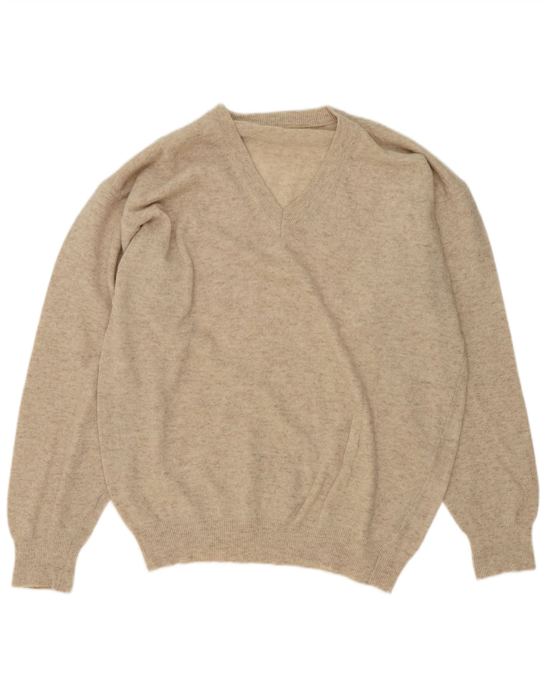 Vintage Herren-Pullover mit V-Ausschnitt, große beige gefleckte Wolle