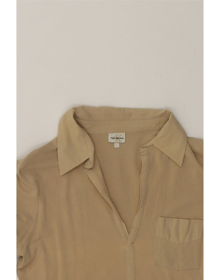 CALVIN KLEIN JEANS Womens Pullover Shirt UK 16 Large Beige Cotton Vintage Calvin Klein Jeans and Second-Hand Calvin Klein Jeans from Messina Hembry 