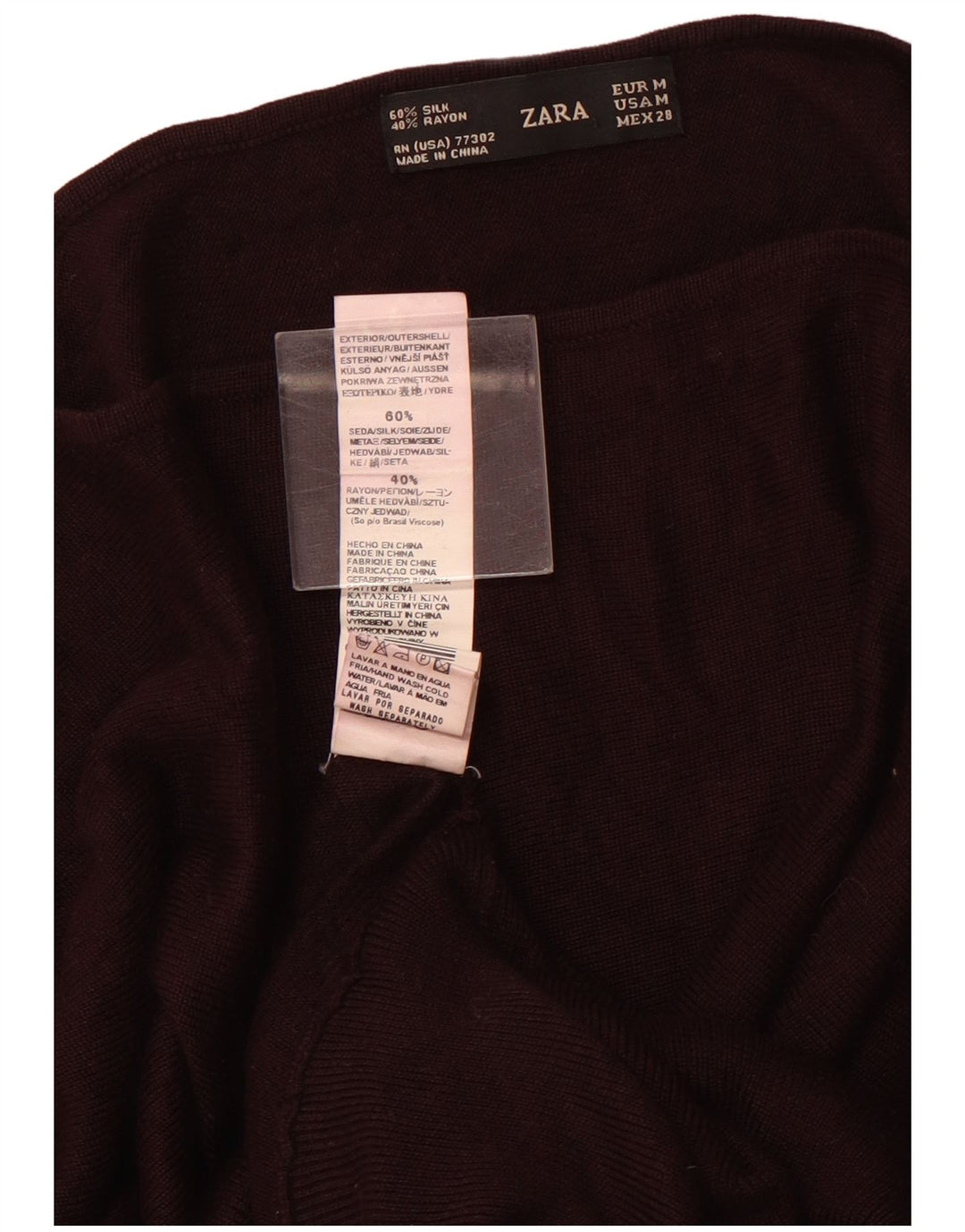 ZARA Damen-Pullover mit U-Boot-Ausschnitt, Gr. 12, mittlere bordeauxrote Viskose