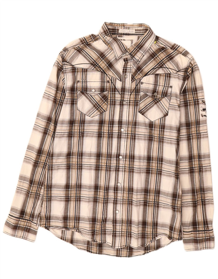 BKE Herren-Hemd mit sportlicher Passform, groß, braun kariert, Baumwolle