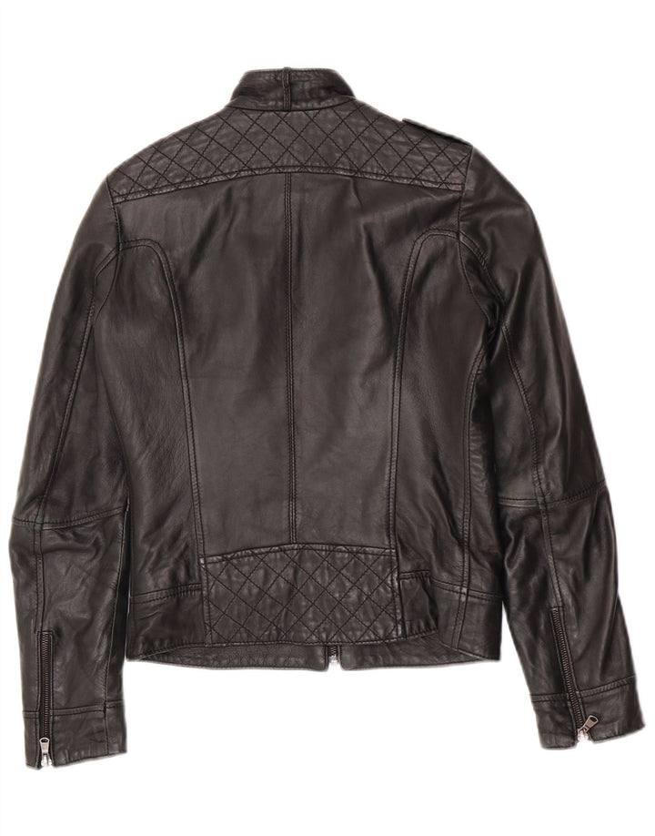 Vintage Damen Militärlederjacke UK 10 Kleines schwarzes Leder