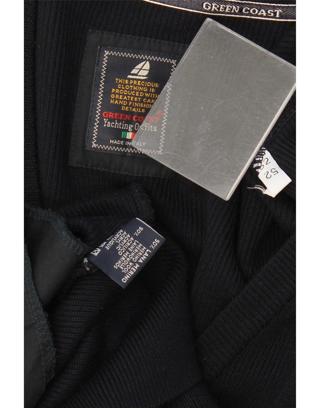 GREEN COAST Herren-Strickjacke IT 52 Große schwarze Merinowolle