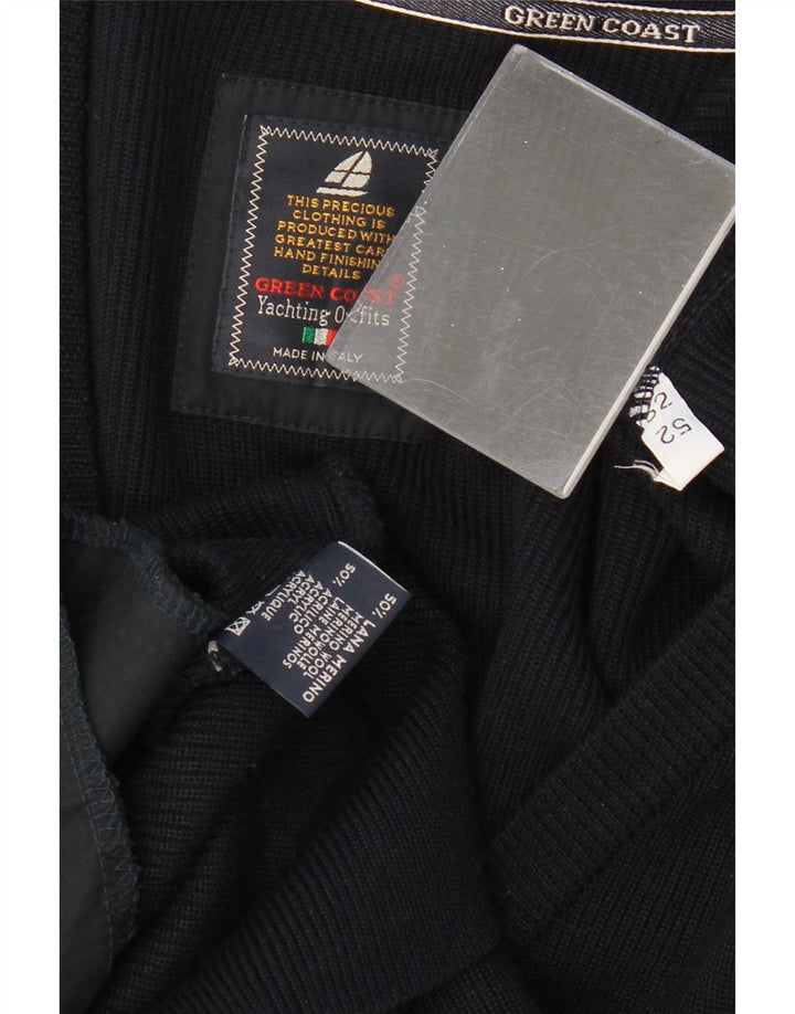 GREEN COAST Herren-Strickjacke IT 52 Große schwarze Merinowolle