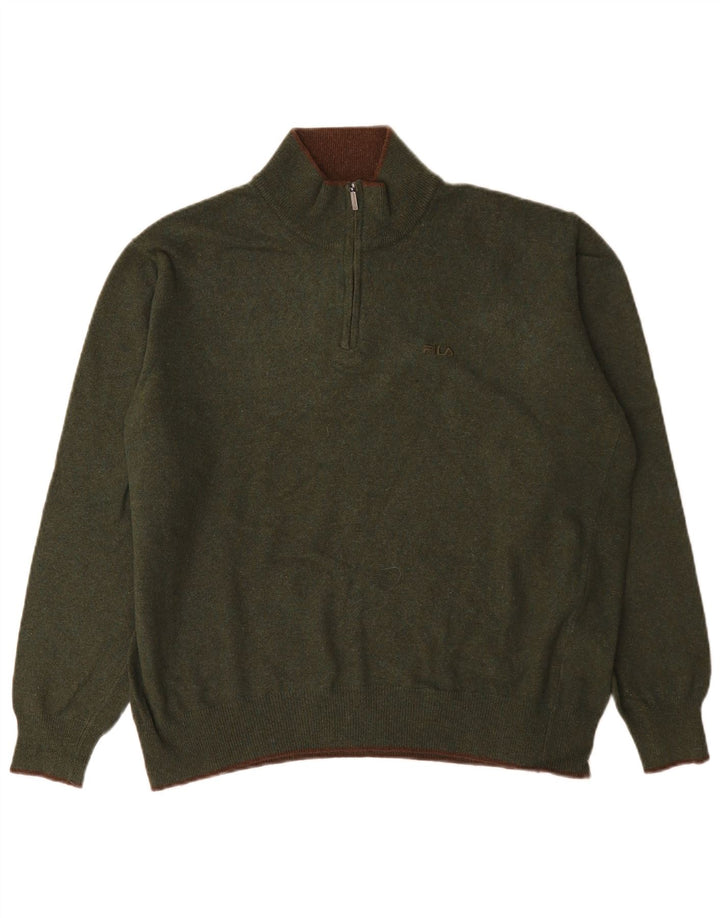 Fila Herren-Pullover mit Reißverschluss am Hals, große grüne Wolle