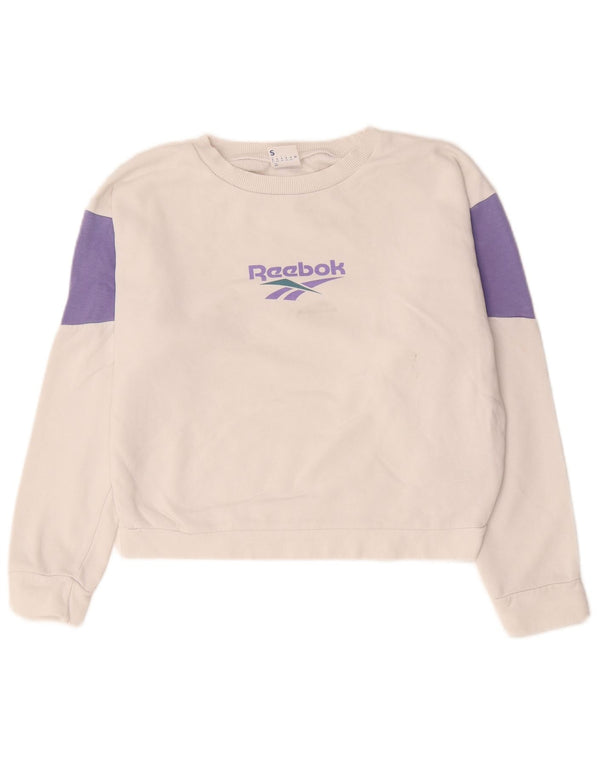 Reebok Damen Oversize Crop Sweatshirt Pullover UK 8/10 Small Weiß
