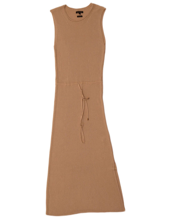 Massimo Dutti Damen Ärmelloses Maxikleid UK 12 Mittelbeige Viskose