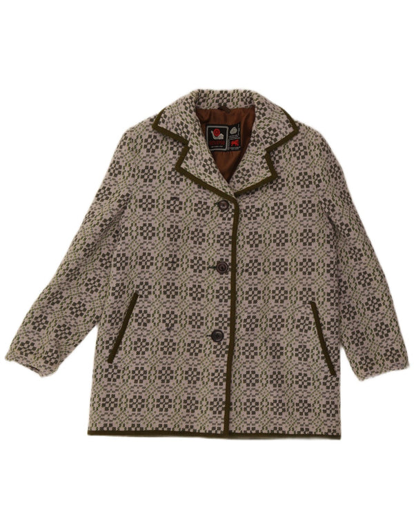 Eclipse Womens 3 Button Blazer Jacket UK 14 Medium Grey Geometric Wool