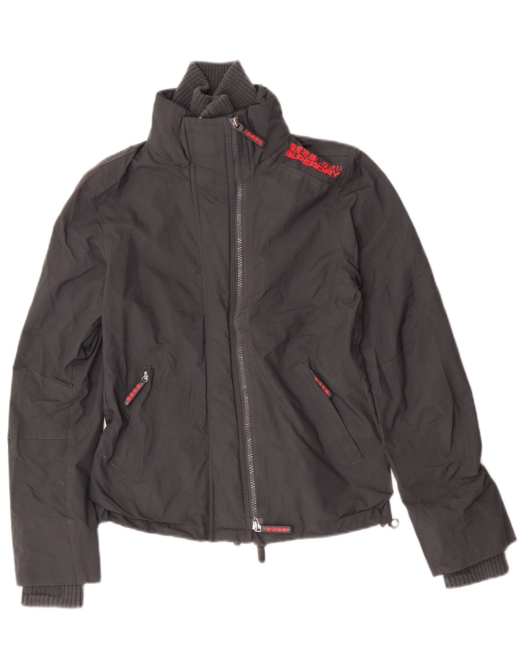 Superdry Damen Graphic Regenjacke UK 10 Small Graues Nylon