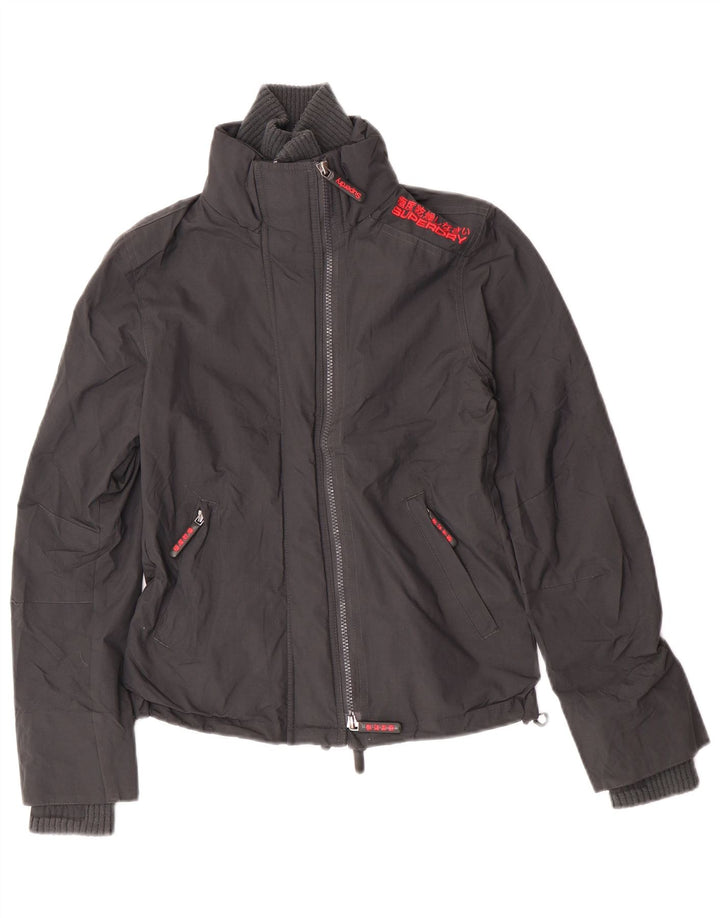 Superdry Damen Graphic Regenjacke UK 10 Small Graues Nylon
