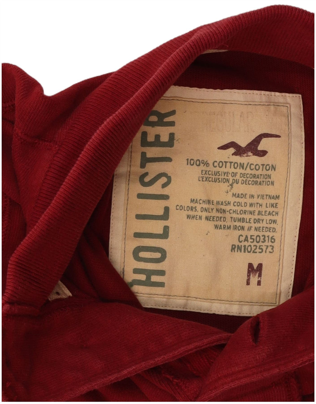 Hollister Herren-Sweatshirt mit grafischem Knopfkragen, mittelrote Baumwolle