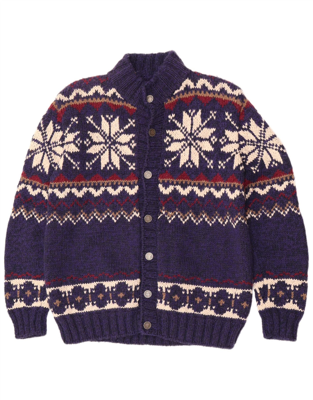 Vintage Herren Cardigan Pullover Mittelblau Fair Isle