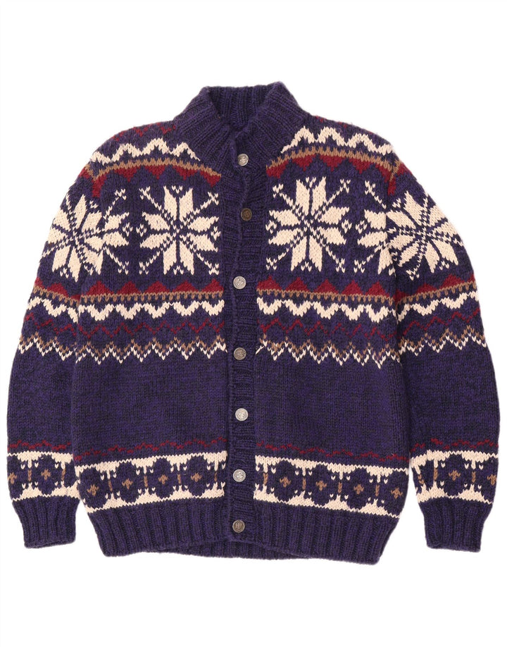 Vintage Herren Cardigan Pullover Mittelblau Fair Isle