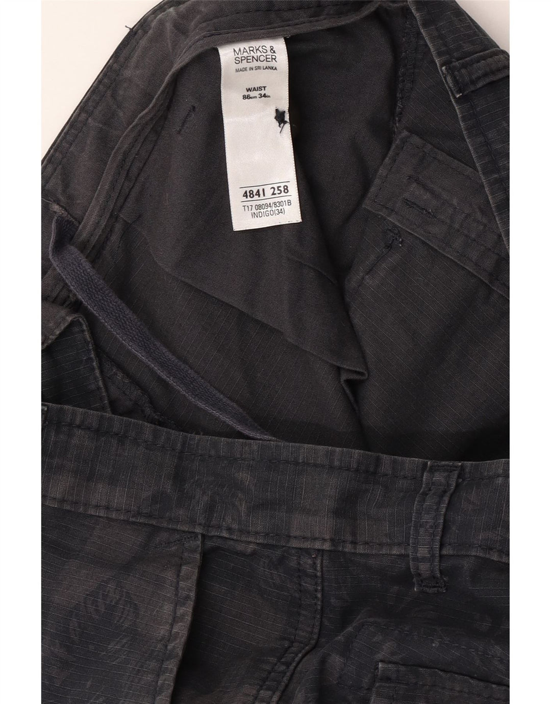 Marks & Spencer Herren-Cargoshorts W34, groß, marineblau, kariert, Baumwolle
