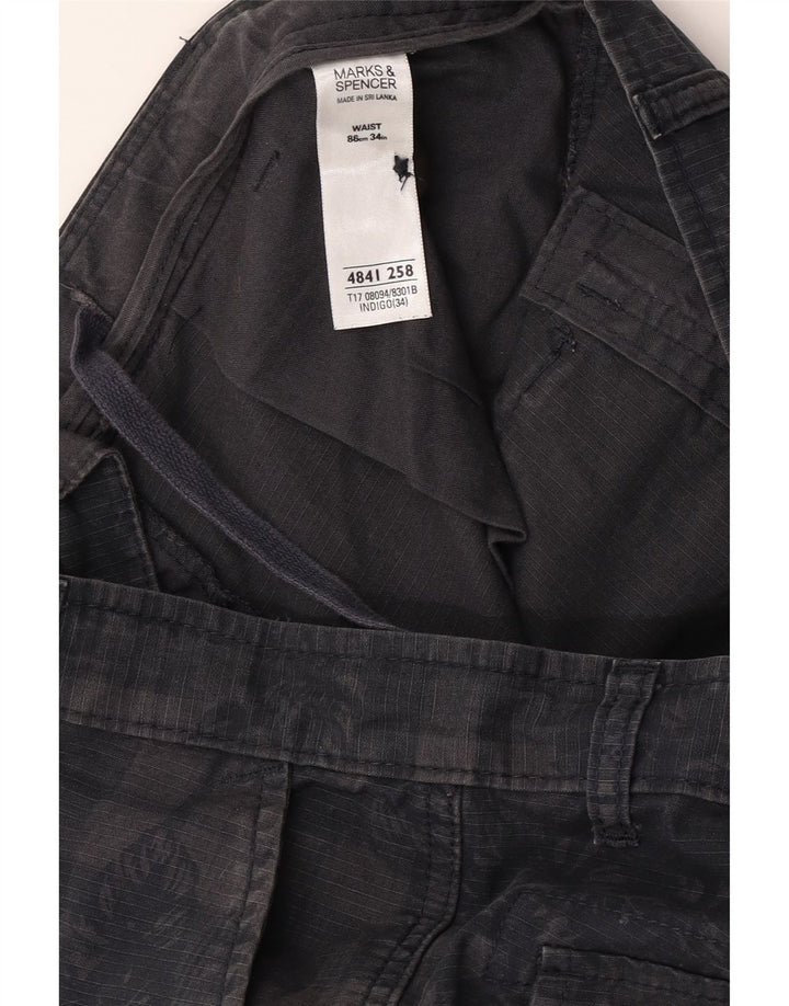 Marks & Spencer Herren-Cargoshorts W34, groß, marineblau, kariert, Baumwolle