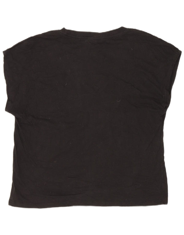 Zara Damen T-Shirt Top UK 14 Medium Schwarz Baumwolle