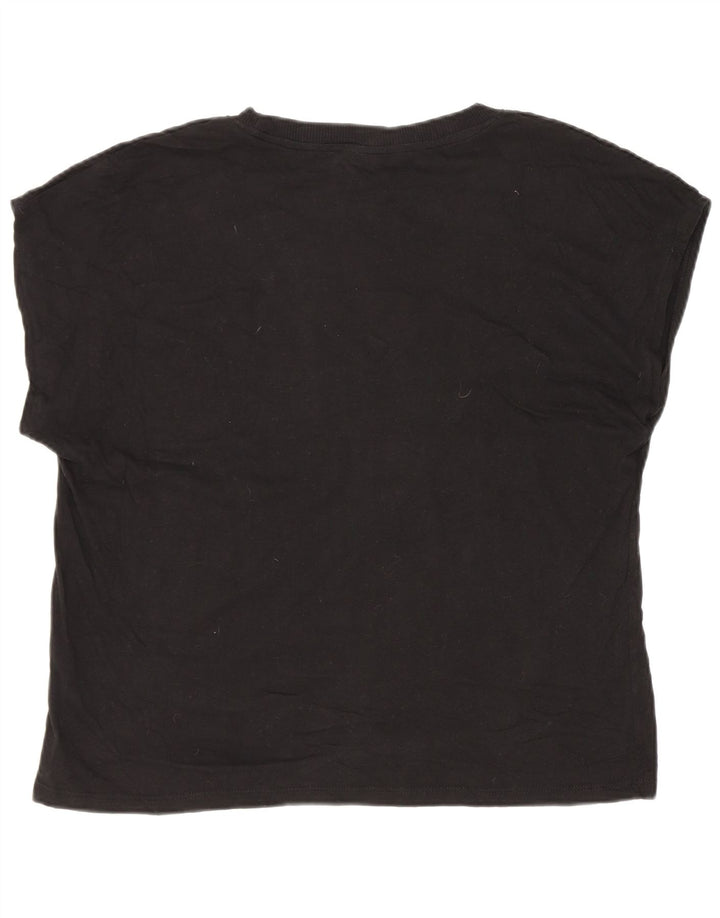 Zara Damen T-Shirt Top UK 14 Medium Schwarz Baumwolle