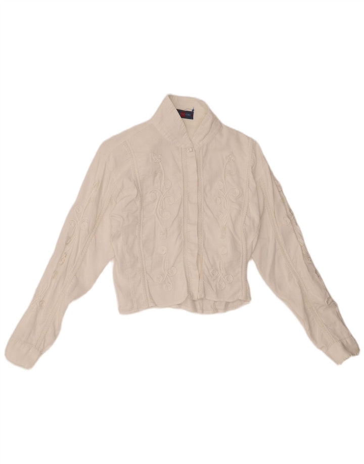 LES COPAINS Damen Crop Cord-Hemdbluse UK 12 Mittelweiß geblümt