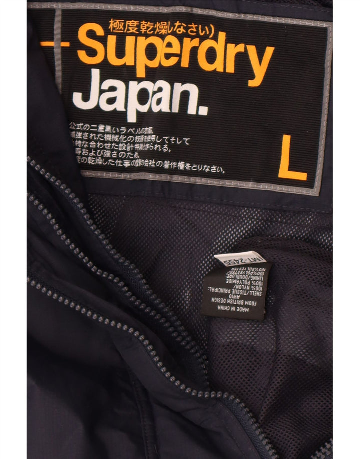 Superdry Damen Regenjacke UK 16 Large Marineblaues Nylon