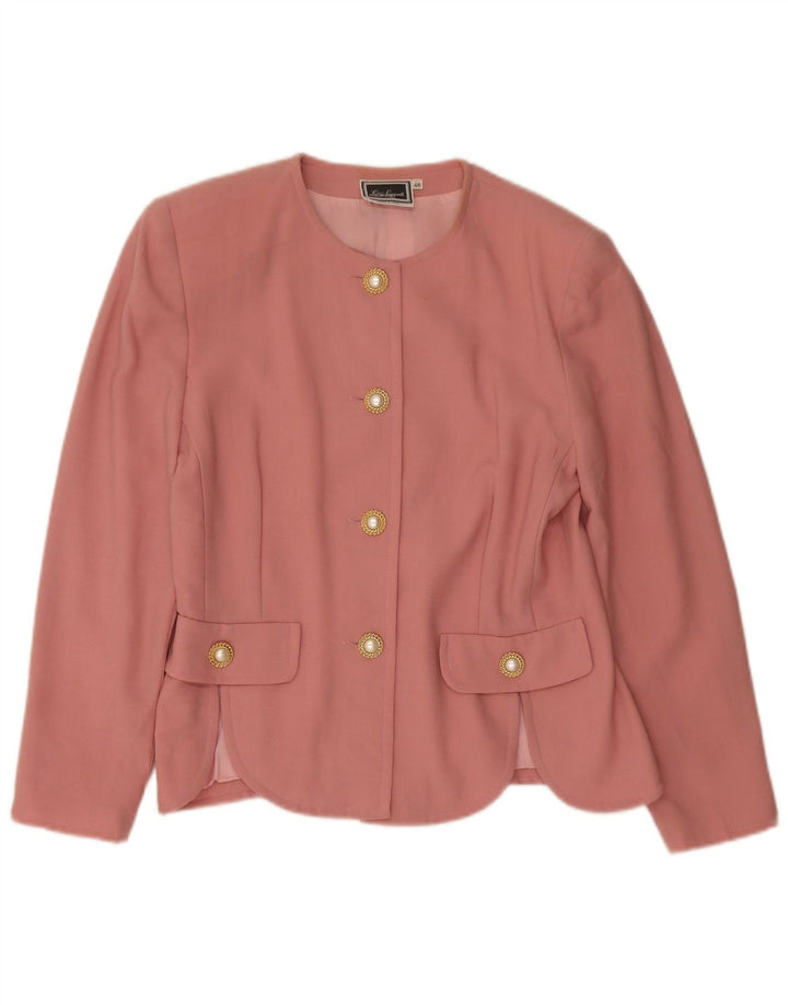 Luisa Spagnoli Damen 4-Knopf-Blazerjacke IT 46 Große rosa Wolle