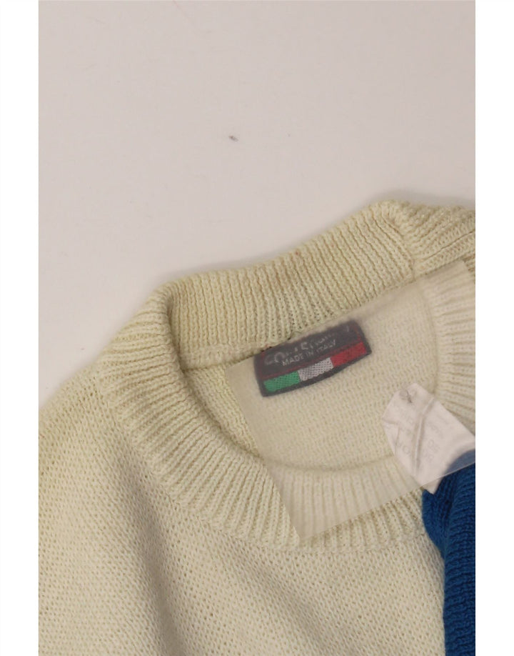 Vintage Herren-Pullover mit Rundhalsausschnitt, große blaue Colourblock-Wolle