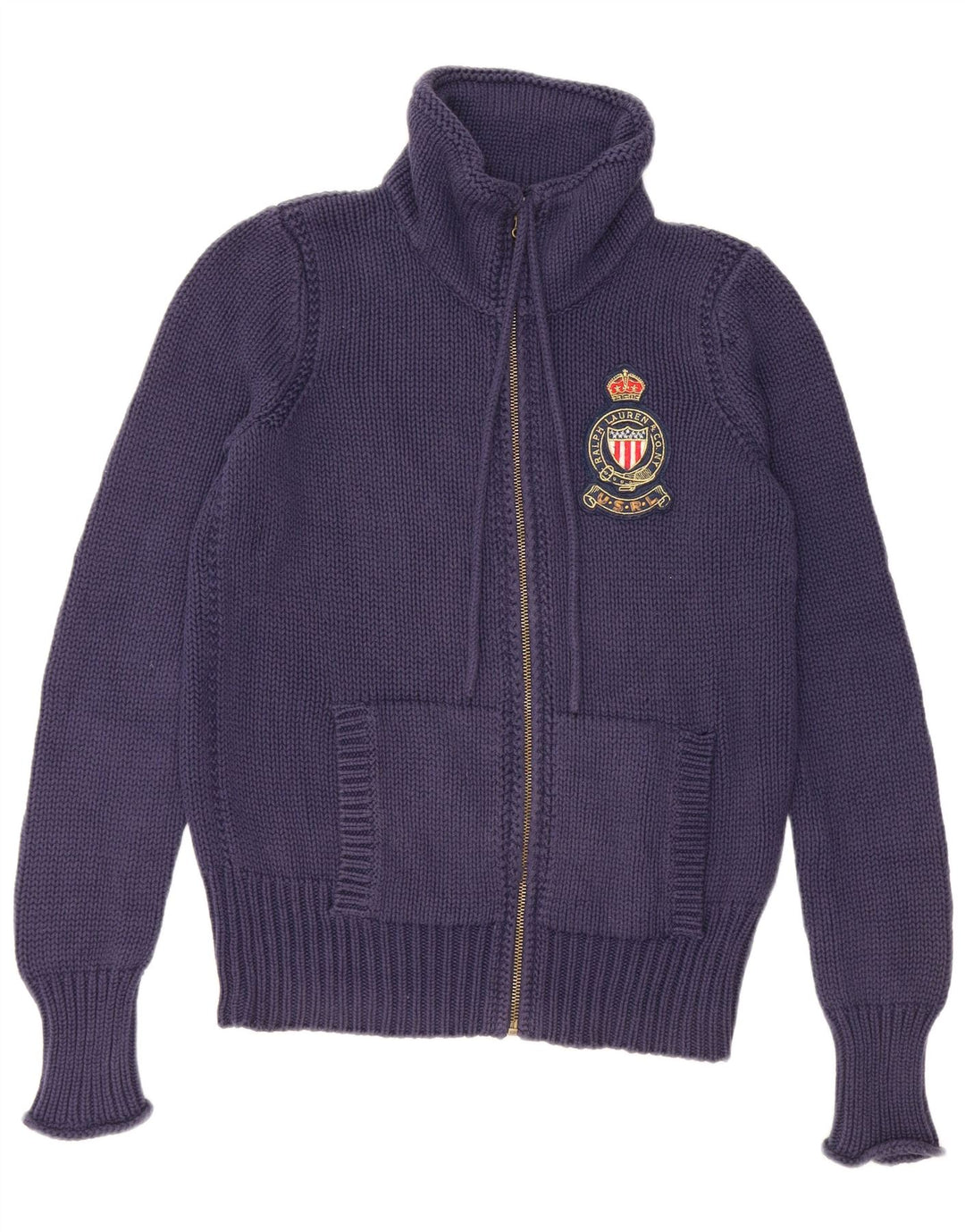 RALPH LAUREN Damen-Cardigan-Pullover UK 14 Mittelmarineblaue Baumwolle