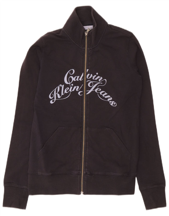 Calvin Klein Jeans Damen Grafik-Trainingsanzug-Oberteiljacke UK 10 Small Grau