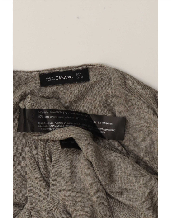 Zara Damen Top Langarm UK 16 Large Graue Viskose