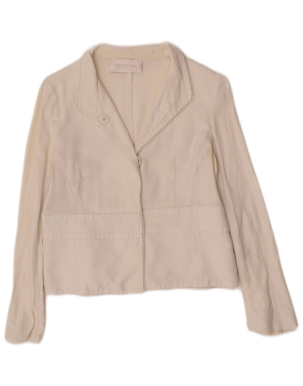Valentino Womens Crop 1 Button Blazer Jacke IT 44 Mittelweiße Baumwolle