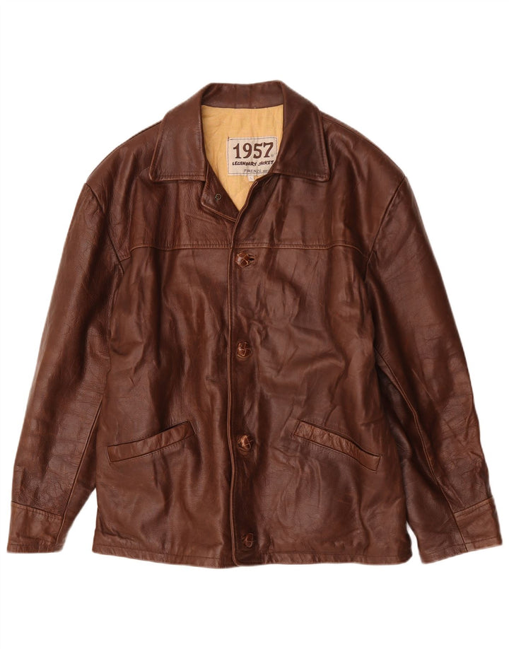 Legendäre Jacke 1957 Herren 4-Knopf-Lederblazer UK 40 Large Braun