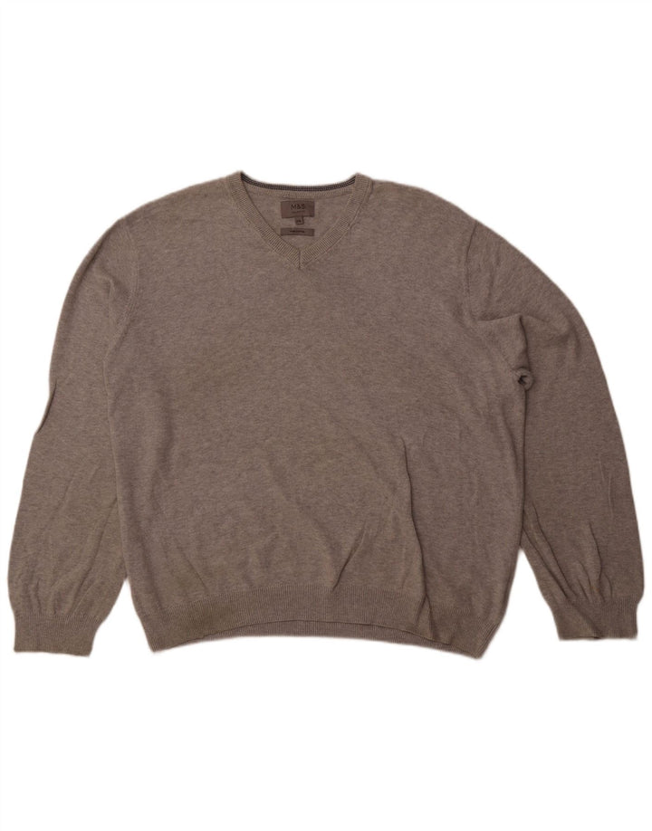 Marks & Spencer Herren-Pullover mit V-Ausschnitt, 2XL, graue Baumwolle