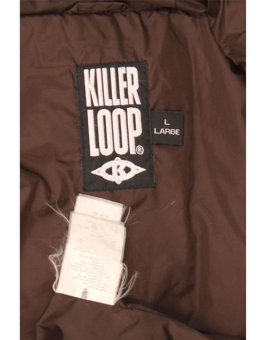 Killer Loop wattierter Herrenmantel mit Kapuze, UK 40, Größe L, Braun, Polyamid