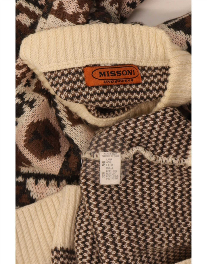 Missoni Herren-Pullover mit Rundhalsausschnitt, mittelbraune geometrische Wolle