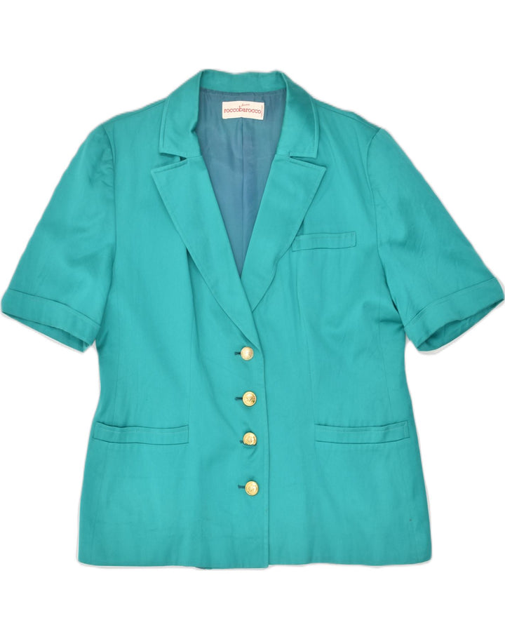 ROCCOBAROCCO Womens 4 Button Short Sleeve Blazer Jacket UK 14 Large Blue | Vintage Roccobarocco | Thrift | Second-Hand Roccobarocco | Used Clothing | Messina Hembry 