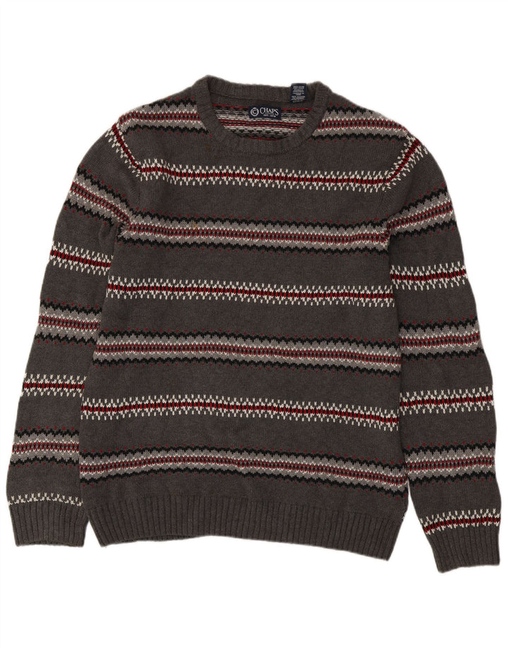 Chaps Herren-Pullover mit U-Boot-Ausschnitt, Größe S, Grau, Fair-Isle-Baumwolle