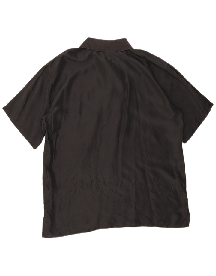 Vintage Herren Kurzarm Pullover Shirt Große schwarze Seide